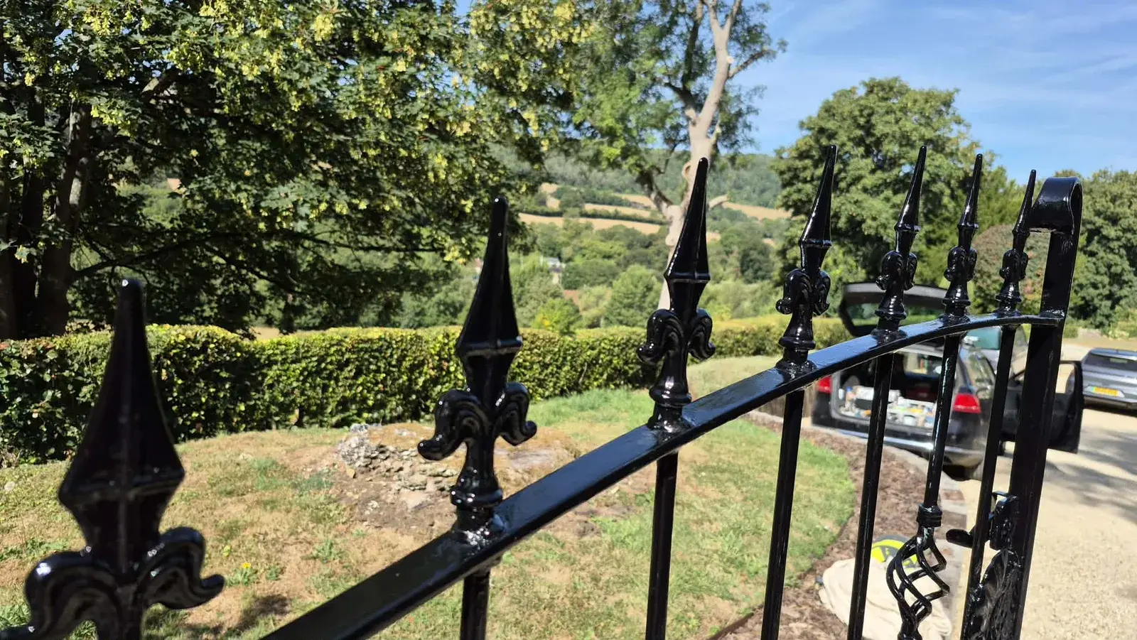 Wrought iron railings finished in black gloss, Warleigh